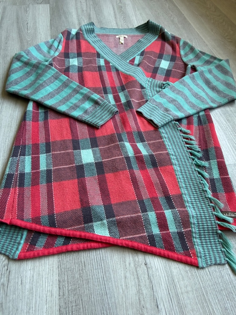 Matilda Jane red and teal plaid knit wrap
